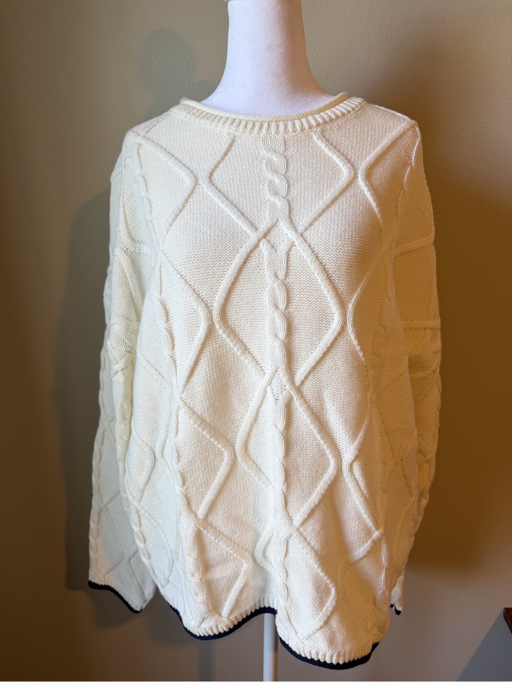 wild fable Cream Cable Knit Crewneck Sweater with Contrast Hem